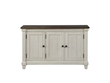 Antique White Finish 1pc Server with Rosy Brown Top 2 Storage Cabinets Adjustable Shelves Wooden Dining Kitchen Furniture