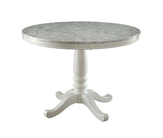 White Color Round Dining Table w Faux Marble Top Solid wood Classic Dining Room 1pc Table Only
