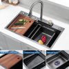 Kitchen Sink Flying rain Waterfall Kitchen Sink Set 30"x 18" 304 Stainless Steel Sink with Pull Down Faucet, and Accessories