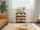 Bamboo 3 Drawer Cabinet, Buffet Sideboard Storage Cabinet, Buffet Server Console Table, for Dining Room, Living Room, Kitchen, Hallway