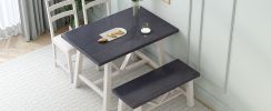 TOPMAX Farmhouse 4-Piece Dining Table Set Solid Wood Kitchen Table Set with Bench for Small Places,Grey+Butter Milk