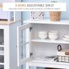 Coffee Bar Cabinet, Modern Sideboard Buffet Cabinet, Kitchen Cabinet with 2 Glass Doors, Adjustable Inner Shelving and Bottom Shelf, White
