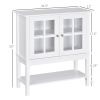 Coffee Bar Cabinet, Modern Sideboard Buffet Cabinet, Kitchen Cabinet with 2 Glass Doors, Adjustable Inner Shelving and Bottom Shelf, White