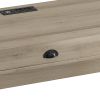 3-Drawer Long Dining Table Set with Power Outlets, Bar Kitchen Table Set with Circular PU Stools, Easy Assemble, Brown Gray Table+Black Stool