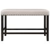 3 Pieces Rustic Wooden Counter Height Dining Table Set with 2 Upholstered Benches for Small Places, Espresso+ Beige
