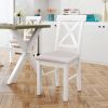 4 Pieces Farmhouse Rustic Wood Kitchen Dining Table Set with Upholstered 2 X-back Chairs and Bench,Gray Green+White+Beige