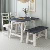 TOPMAX Farmhouse 4-Piece Dining Table Set Solid Wood Kitchen Table Set with Bench for Small Places,Grey+Butter Milk