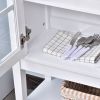Coffee Bar Cabinet, Modern Sideboard Buffet Cabinet, Kitchen Cabinet with 2 Glass Doors, Adjustable Inner Shelving and Bottom Shelf, White