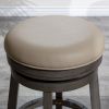 24" Counter Stool, Weathered Gray Finish, French Gray Leather Seat