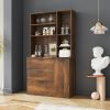 Large Kitchen Pantry Storage Cabinet with Drawers & Open Shelves, Freestanding Kitchen Cupboard Buffet Cabinet