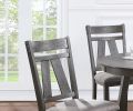 Dining Room Furniture 5pc Dining Set Round Table And 4x Side Chairs Gray Fabric Cushion Seat Rich Dark Brown Finish Wooden Table Top