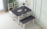 TOPMAX Farmhouse 4-Piece Dining Table Set Solid Wood Kitchen Table Set with Bench for Small Places,Grey+Butter Milk