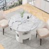 42.12"Modern Round Dining Table with Printed White Marble Table Top for Dining Room, Kitchen, Living Room