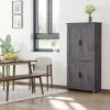 64" 4-Door Kitchen Pantry, Freestanding Storage Cabinet with 3 Adjustable Shelves for Kitchen, Dining or Living Room, Grey