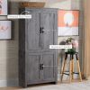 64" 4-Door Kitchen Pantry, Freestanding Storage Cabinet with 3 Adjustable Shelves for Kitchen, Dining or Living Room, Grey