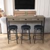 3-Drawer Long Dining Table Set with Power Outlets, Bar Kitchen Table Set with Circular PU Stools, Easy Assemble, Brown Gray Table+Black Stool