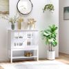 Coffee Bar Cabinet, Modern Sideboard Buffet Cabinet, Kitchen Cabinet with 2 Glass Doors, Adjustable Inner Shelving and Bottom Shelf, White