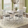 Mid-Century Farmhouse 5-Piece Wood Dining Table Set Counter Height Kitchen Furniture Set with Storage Drawers and 4 Upholstered Chairs