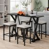 Mid-century Counter Height 5-Piece Dining Set, Wood Console Table with Trestle Legs and 4 Stools for Small Places