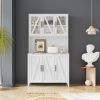 Large Kitchen Pantry Storage Cabinet with Glass Doors, Drawers & Open Shelves, Freestanding Kitchen Cupboard Buffet Cabinet for Living Room