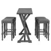 Mid-century Counter Height 5-Piece Dining Set, Wood Console Table with Trestle Legs and 4 Stools for Small Places