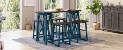 Rustic Counter Height 5-Piece Dining Set, Wood Console Table Set with 4 Stools for Small Places