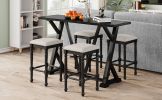 Mid-century Counter Height 5-Piece Dining Set, Wood Console Table with Trestle Legs and 4 Stools for Small Places