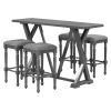 Mid-century Counter Height 5-Piece Dining Set, Wood Console Table with Trestle Legs and 4 Stools for Small Places
