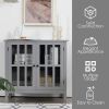Kitchen Storage Cabinet with 2 Glass Doors, Home Kitchen Dining Wine Cabinet