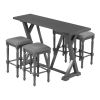 Mid-century Counter Height 5-Piece Dining Set, Wood Console Table with Trestle Legs and 4 Stools for Small Places