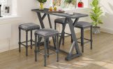 Mid-century Counter Height 5-Piece Dining Set, Wood Console Table with Trestle Legs and 4 Stools for Small Places
