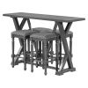 Mid-century Counter Height 5-Piece Dining Set, Wood Console Table with Trestle Legs and 4 Stools for Small Places